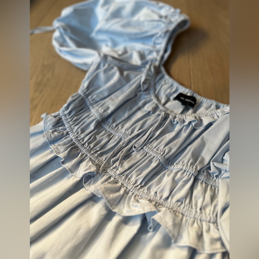 En Saison Poplin Tiered MIDI Dress light blue